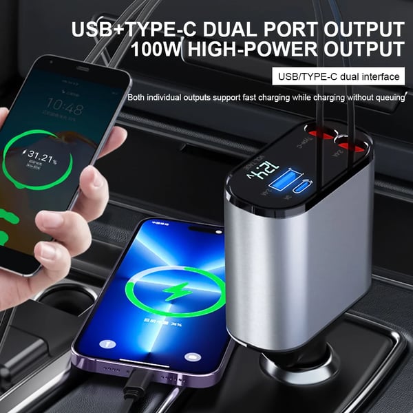 Wysuwana ładowarka samochodowa – VoltEdge-USB-C + iPhone-Trend Polska