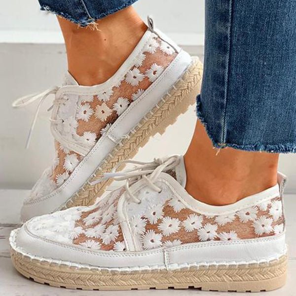 Wyszywane Buty Kwiatowe z Wspierającą Wkładką – Lucine-Biały-35-Trend Polska