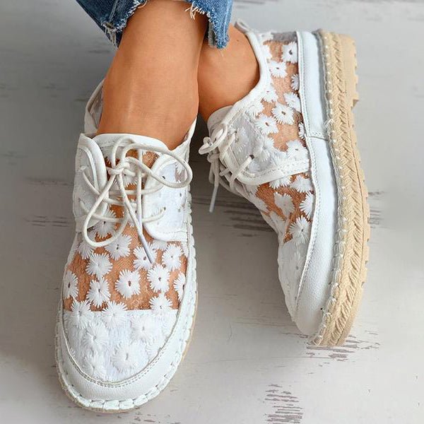 Wyszywane Buty Kwiatowe z Wspierającą Wkładką – Lucine-Biały-35-Trend Polska