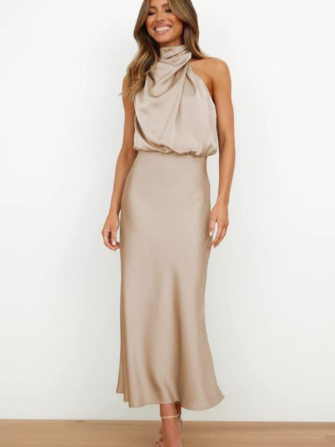 Wytworna sukienka koktajlowa - Livia-Khaki-S-Trend Polska