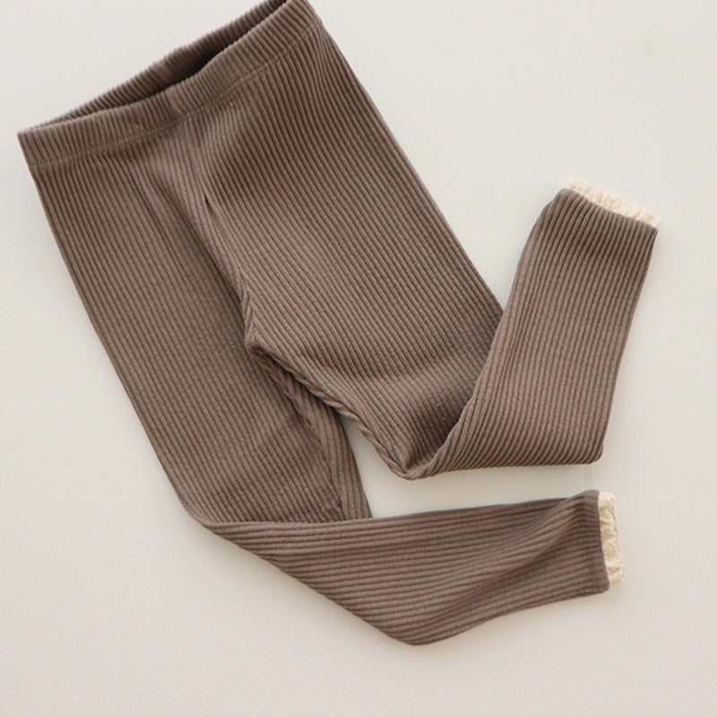 Ribbed Baby Legginsy z Koronką dla Dziewczynek