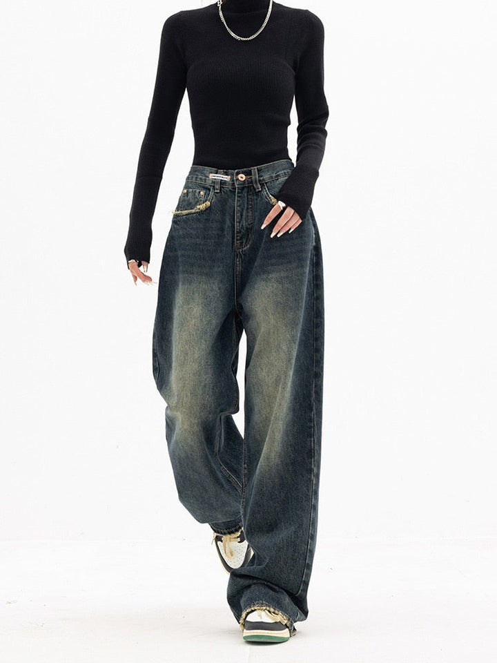 Y2K Vintage Baggy Damskie Jeansy - Luna-Niebieskoszary-S-Trend Polska