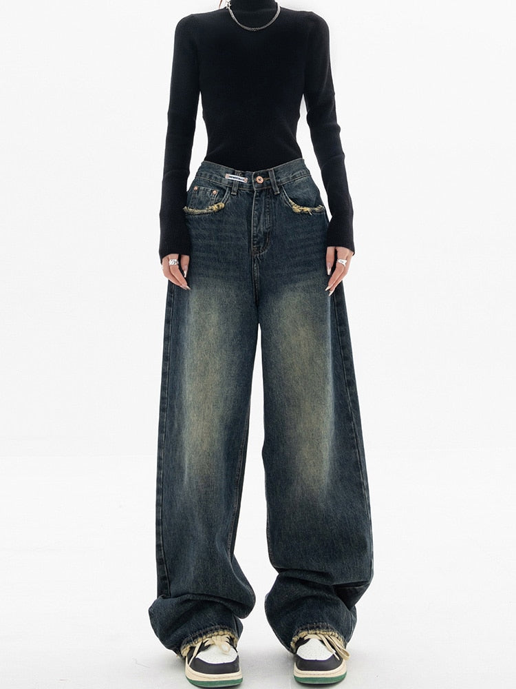 Y2K Vintage Baggy Damskie Jeansy - Luna-Niebieskoszary-S-Trend Polska