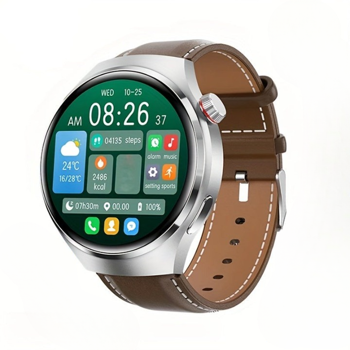 Zegarek NFC Smartwatch dla mężczyzn - Orion-Wegetariańska skóra brązowo-srebrna-Trend Polska