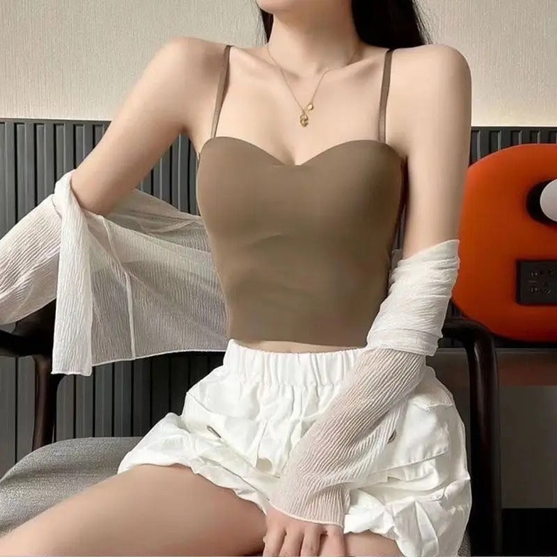 Zestaw 4 lekkich topów na ramiączkach z wbudowanym biustonoszem bandeau - Tiana-S-Trend Polska