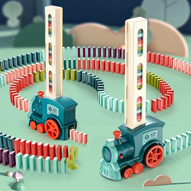 Zestaw Automatycznego Pociągu z Domino - AutoDomino-60 sztuk-Niebieski-Trend Polska