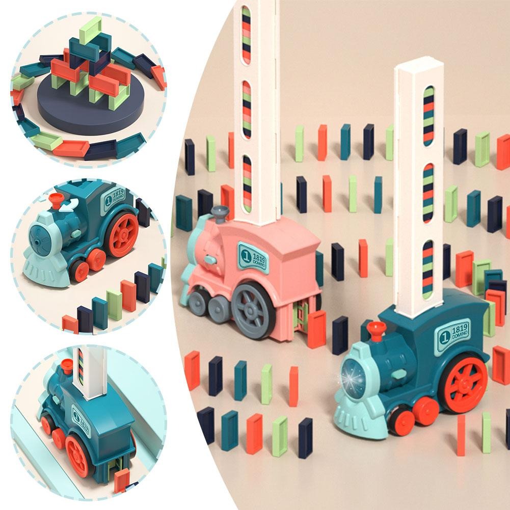 Zestaw Automatycznego Pociągu z Domino - AutoDomino-60 sztuk-Niebieski-Trend Polska