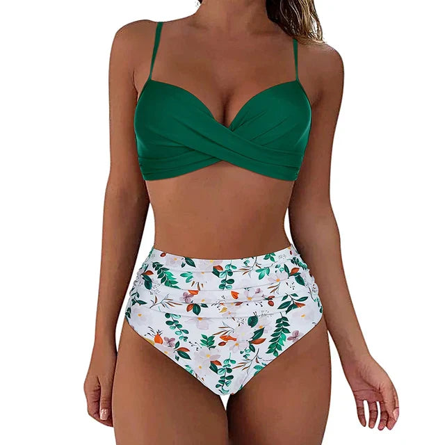 Zestaw bikini - Mila-Ciemnozielony/Liście-S-Trend Polska