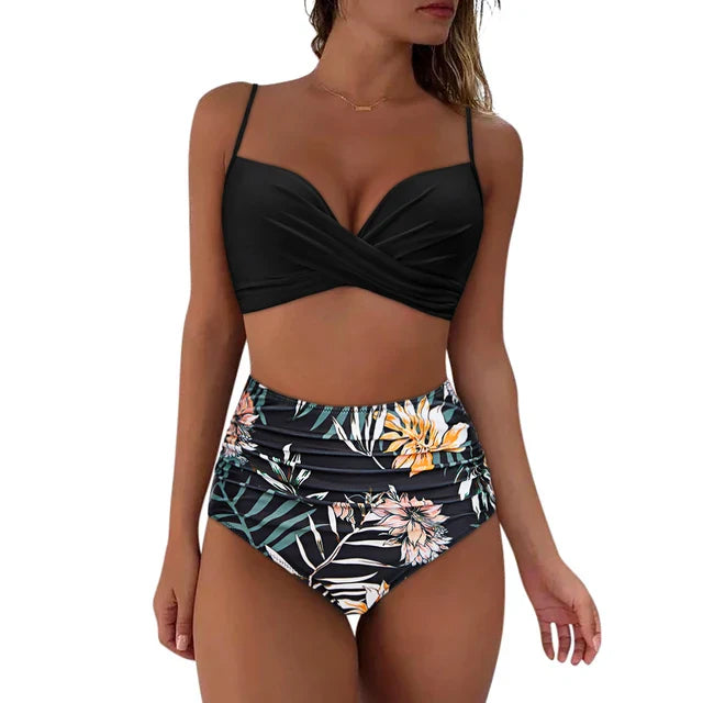 Zestaw bikini - Mila-Czarny/Kwiaty-S-Trend Polska