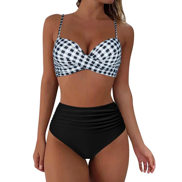 Zestaw bikini - Mila-W kratkę/Czarny-S-Trend Polska