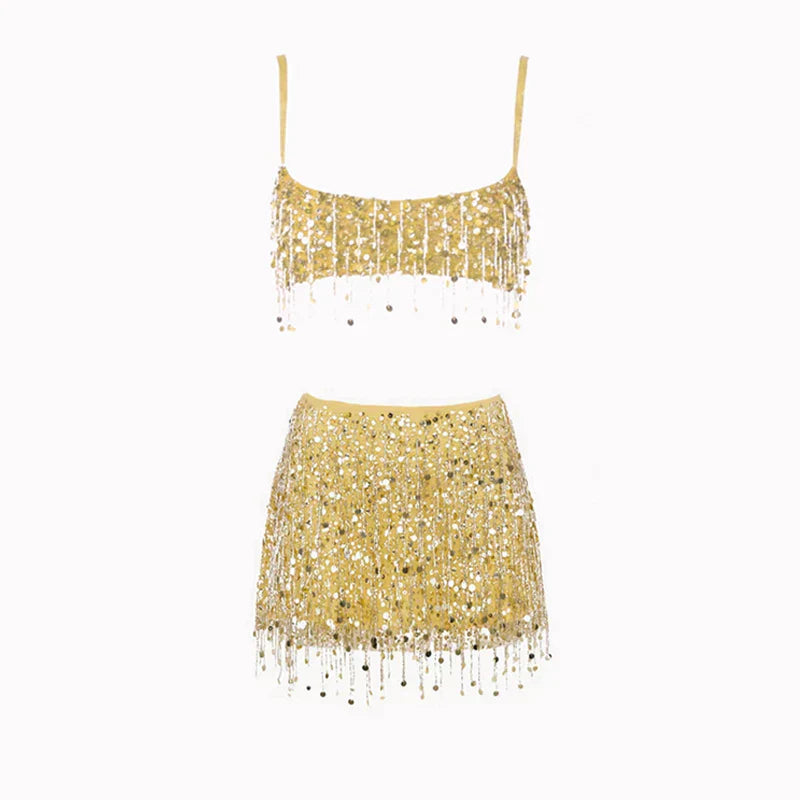 Zestaw bikini z cekinami i frędzlami – Riviera-Żółty-S-Trend Polska