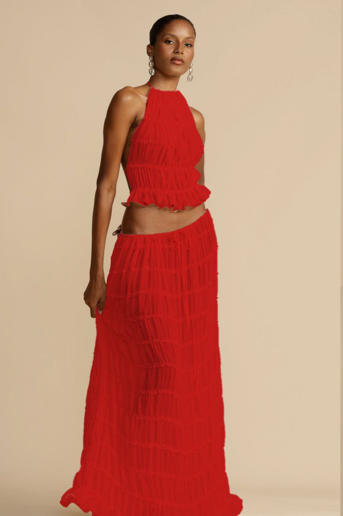 Zestaw Chiffon bez wzorów – Calysta-Czerwony-S-Trend Polska