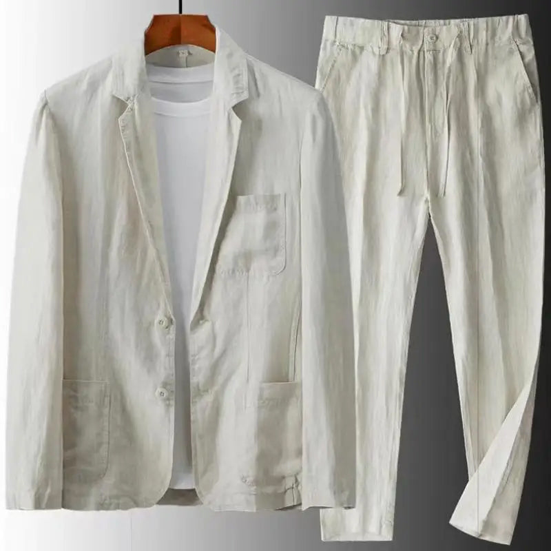 Zestaw lniany Urban Casual dla mężczyzn - Simon-Beżowy-S-Trend Polska