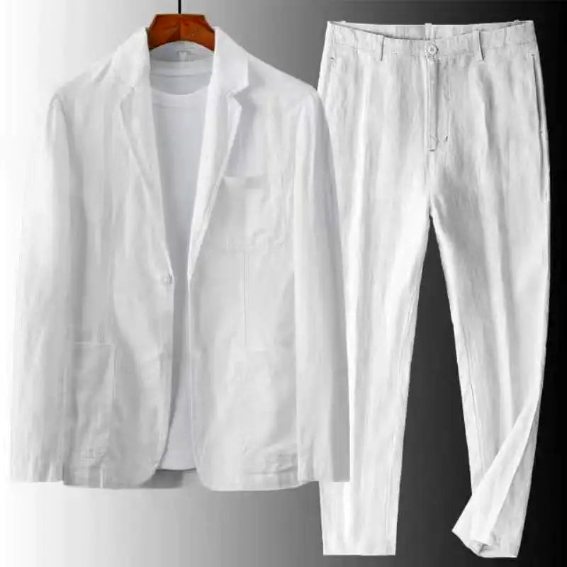 Zestaw lniany Urban Casual dla mężczyzn - Simon-Biały-S-Trend Polska