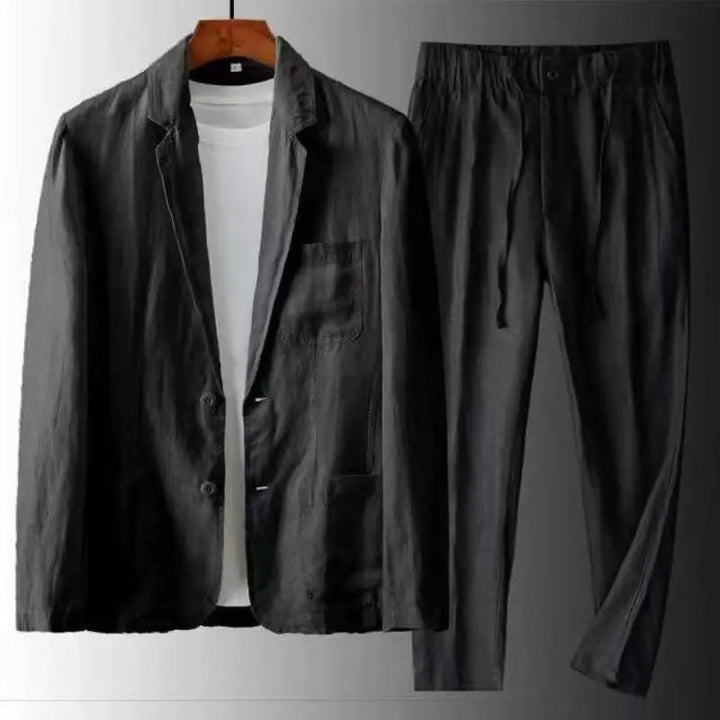 Zestaw lniany Urban Casual dla mężczyzn - Simon-Czarny-S-Trend Polska