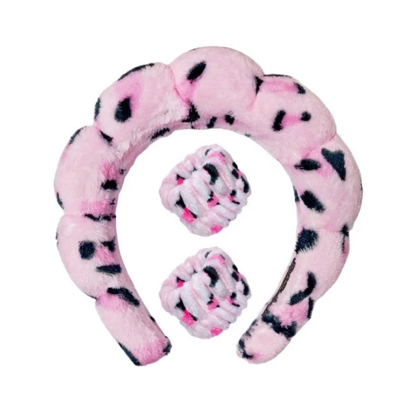 Zestaw opaski na głowę i nadgarstek z pluszu - Fluffiea-Dalmata Różowy-Trend Polska
