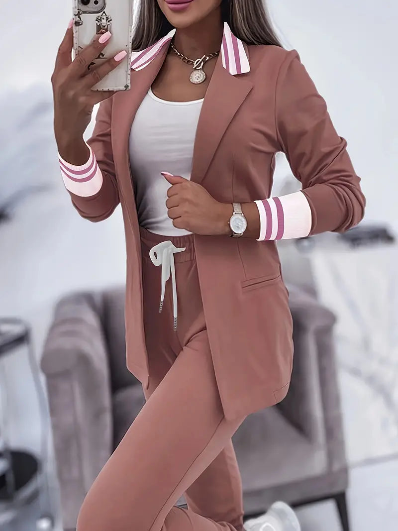 Zestaw w Paski w Stylu Casual Streetwear - Sophie-Różowy-M-Trend Polska