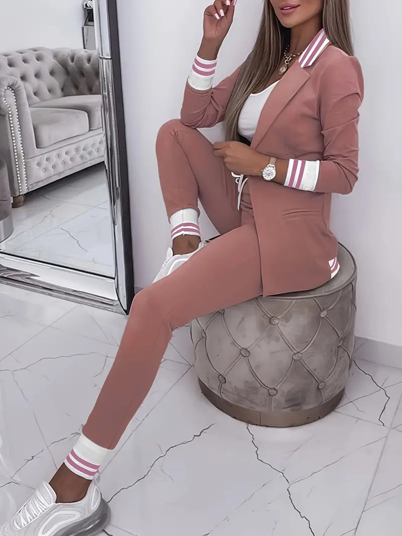 Zestaw w Paski w Stylu Casual Streetwear - Sophie-Różowy-M-Trend Polska