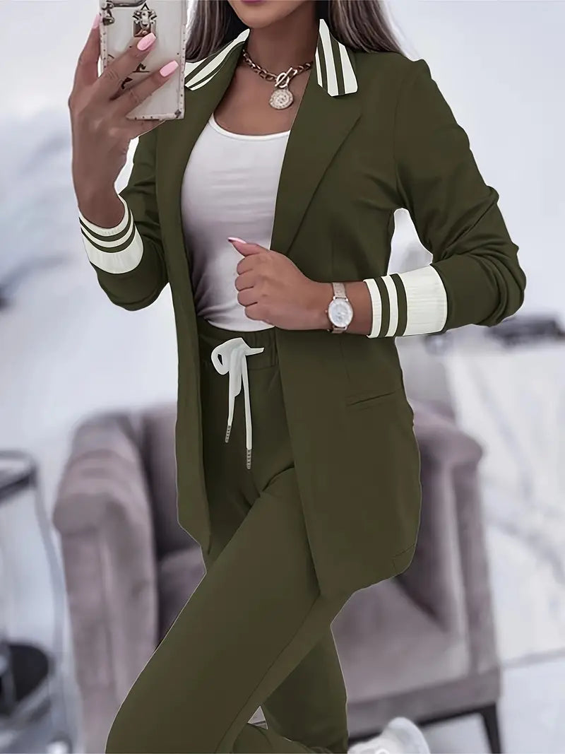 Zestaw w Paski w Stylu Casual Streetwear - Sophie-Zielony wojskowy-M-Trend Polska
