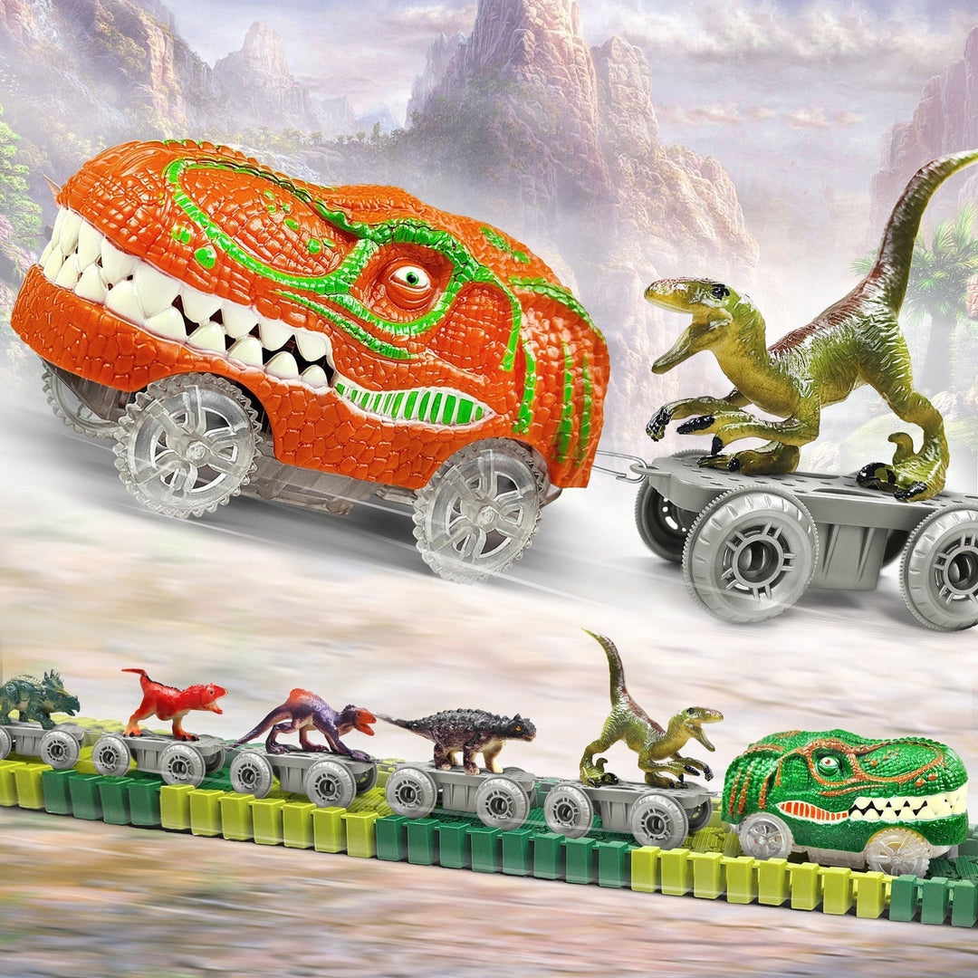 Zestaw zabawowy toru kolejowego – DinoTrack-Zestaw 1: 168 sztuk Zestaw pociągów + 1 Dinozaur + 1 Pociąg-Trend Polska