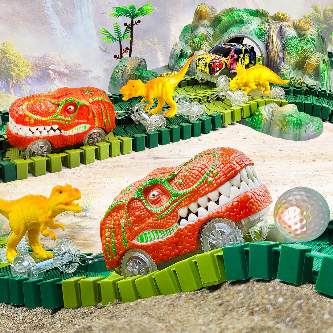 Zestaw zabawowy toru kolejowego – DinoTrack-Zestaw 1: 168 sztuk Zestaw pociągów + 1 Dinozaur + 1 Pociąg-Trend Polska