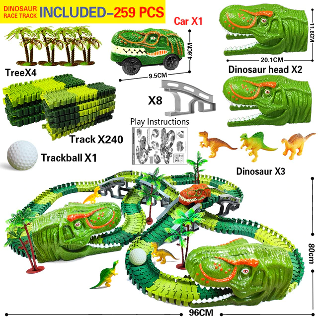 Zestaw zabawowy toru kolejowego – DinoTrack-Zestaw 1: 168 sztuk Zestaw pociągów + 1 Dinozaur + 1 Pociąg-Trend Polska