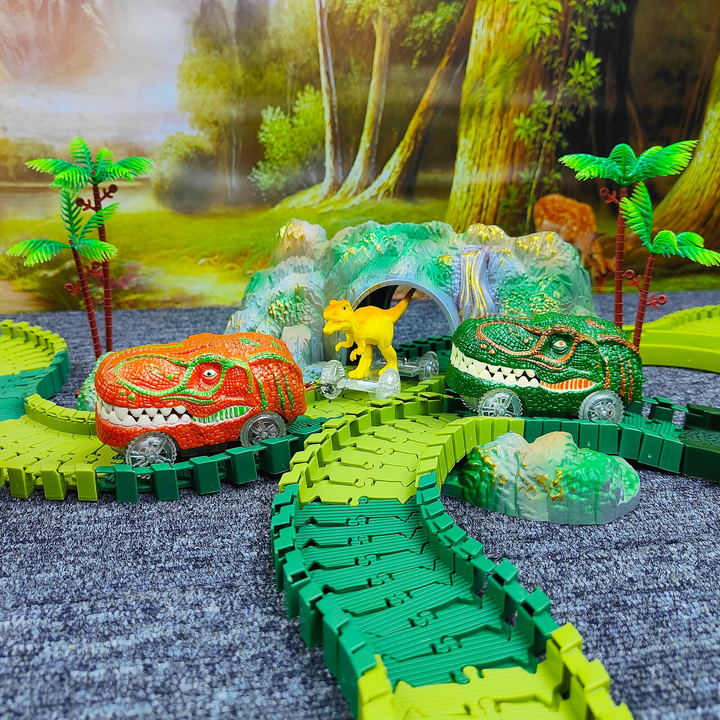 Zestaw zabawowy toru kolejowego – DinoTrack-Zestaw 1: 168 sztuk Zestaw pociągów + 1 Dinozaur + 1 Pociąg-Trend Polska