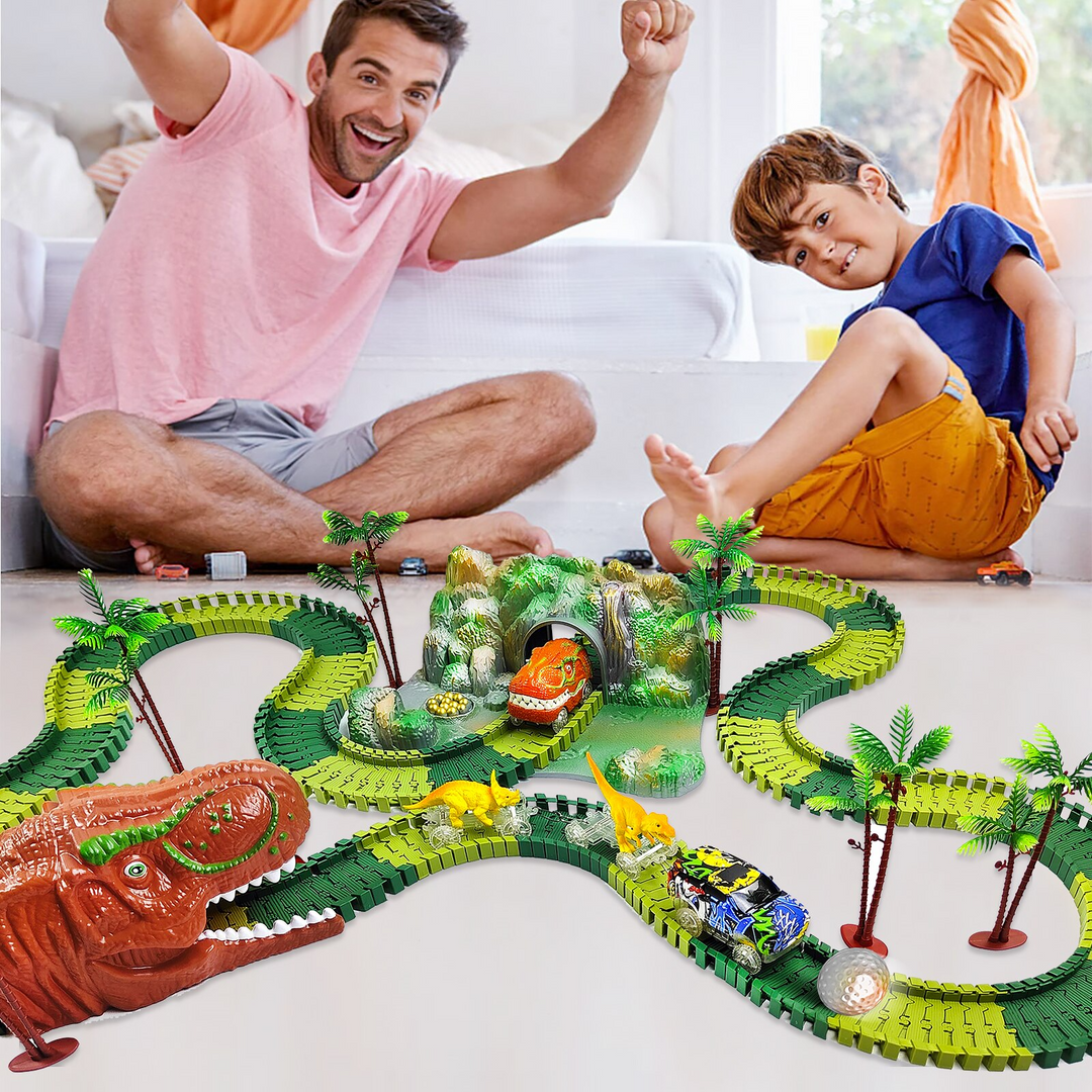 Zestaw zabawowy toru kolejowego – DinoTrack-Zestaw 1: 168 sztuk Zestaw pociągów + 1 Dinozaur + 1 Pociąg-Trend Polska
