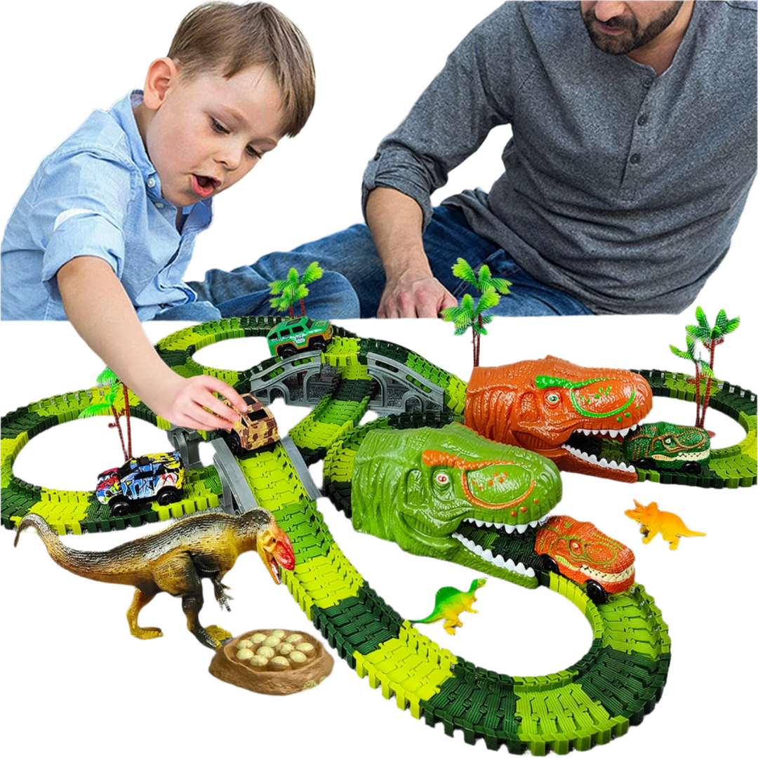 Zestaw zabawowy toru kolejowego – DinoTrack-Zestaw 1: 168 sztuk Zestaw pociągów + 1 Dinozaur + 1 Pociąg-Trend Polska