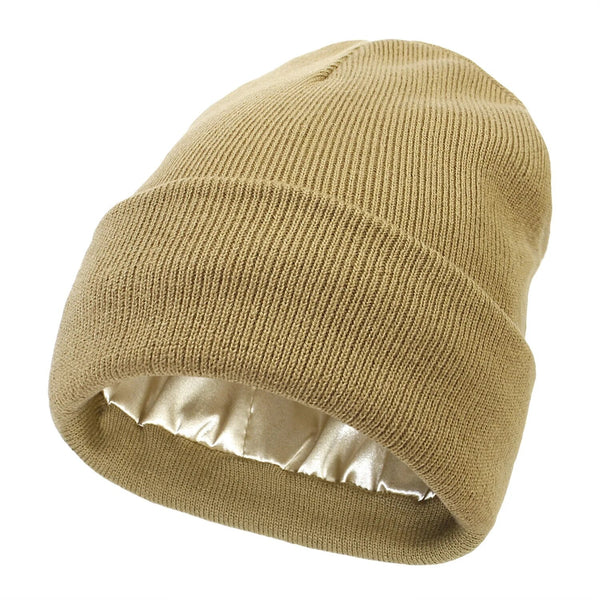 Zimowa czapka z jedwabną podszewką - Noor-Khaki-Trend Polska