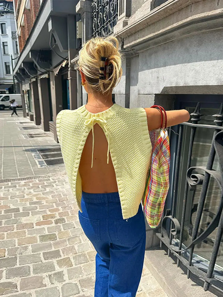 Żółta damska bluzka dzianinowa z przewiewną strukturą – Eliza-S-Trend Polska