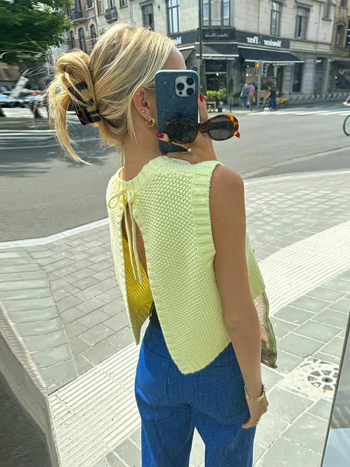 Żółta damska bluzka dzianinowa z przewiewną strukturą – Eliza-S-Trend Polska