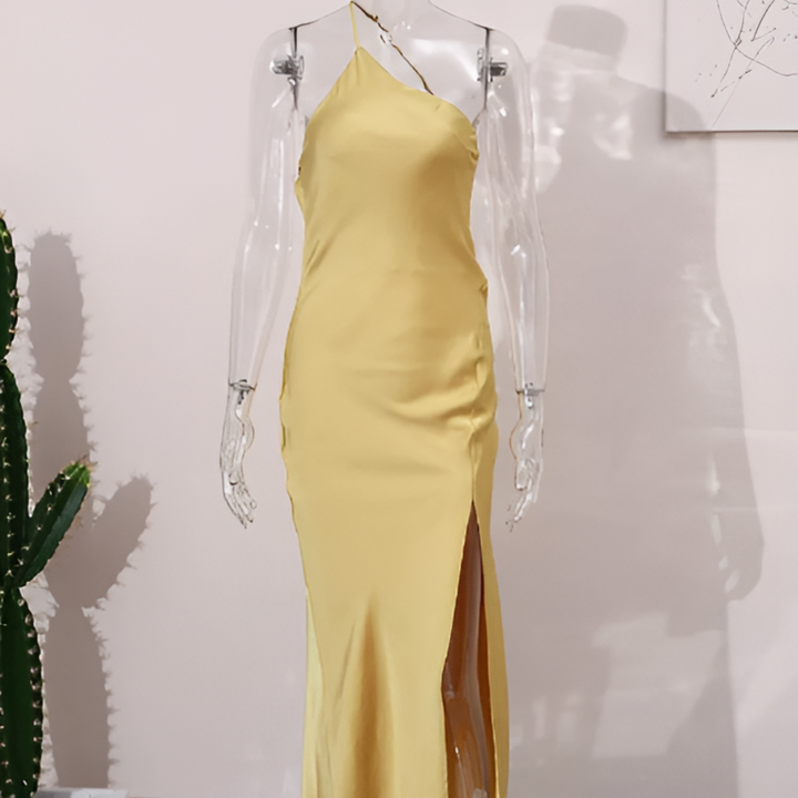 Żółta letnia sukienka z odkrytymi plecami – Noëlle-S-Trend Polska
