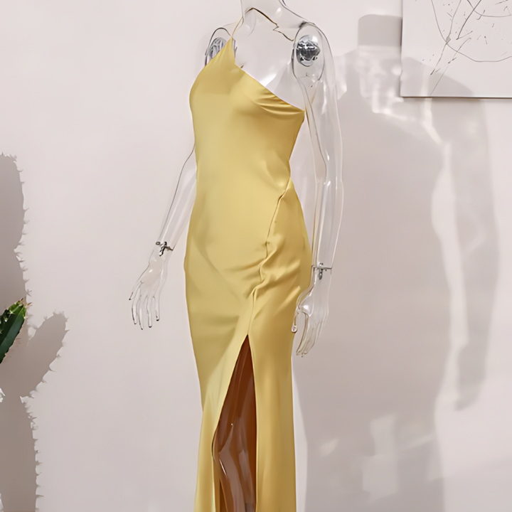 Żółta letnia sukienka z odkrytymi plecami – Noëlle-S-Trend Polska