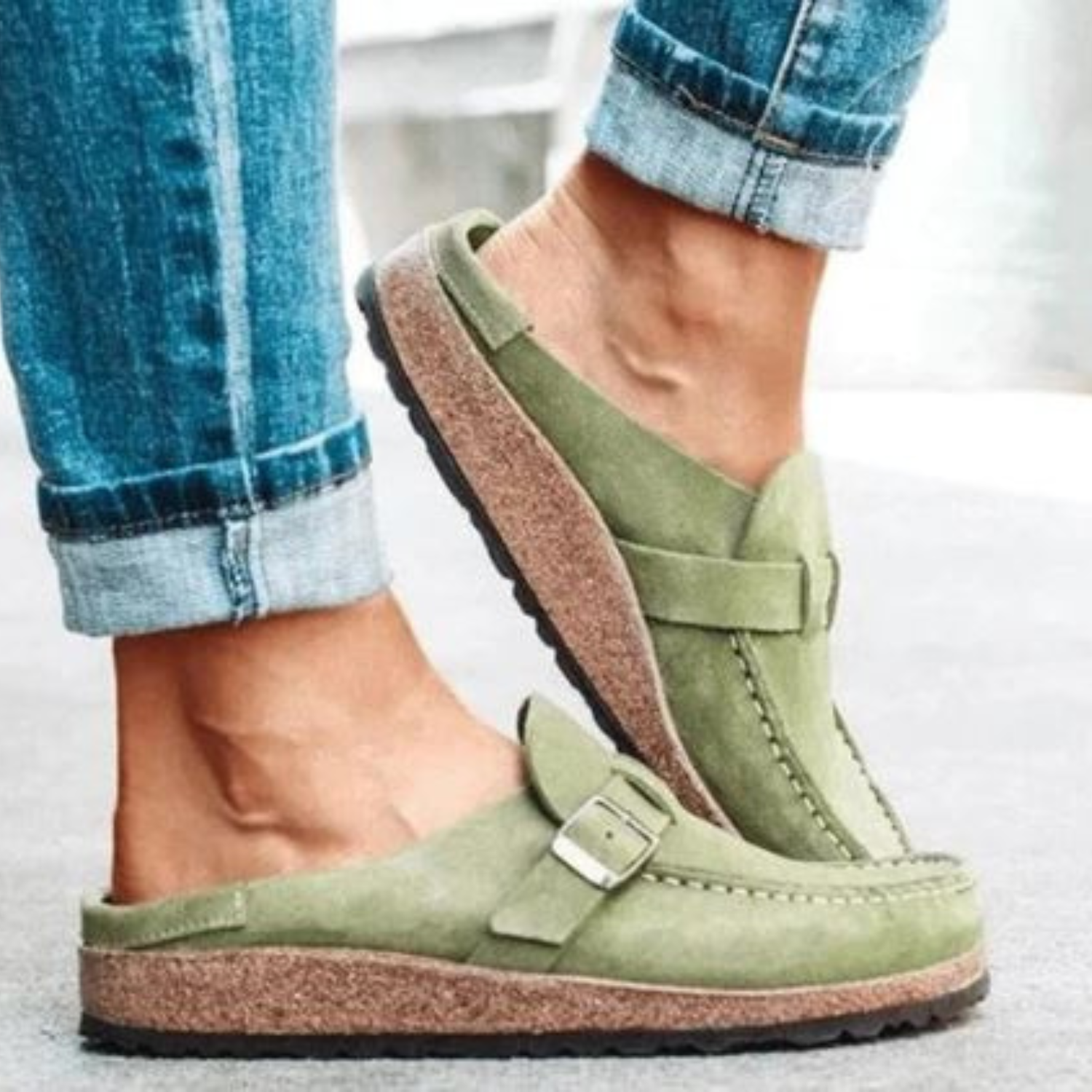Zrównoważone komfortowe klapki w stylu retro – Noelia-Zielony-35-Trend Polska