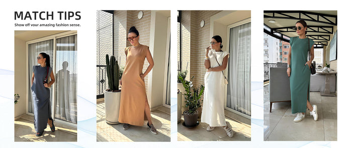 Zwiewna sukienka maxi z kieszeniami dla kobiet – Romy-Czarny-S-Trend Polska